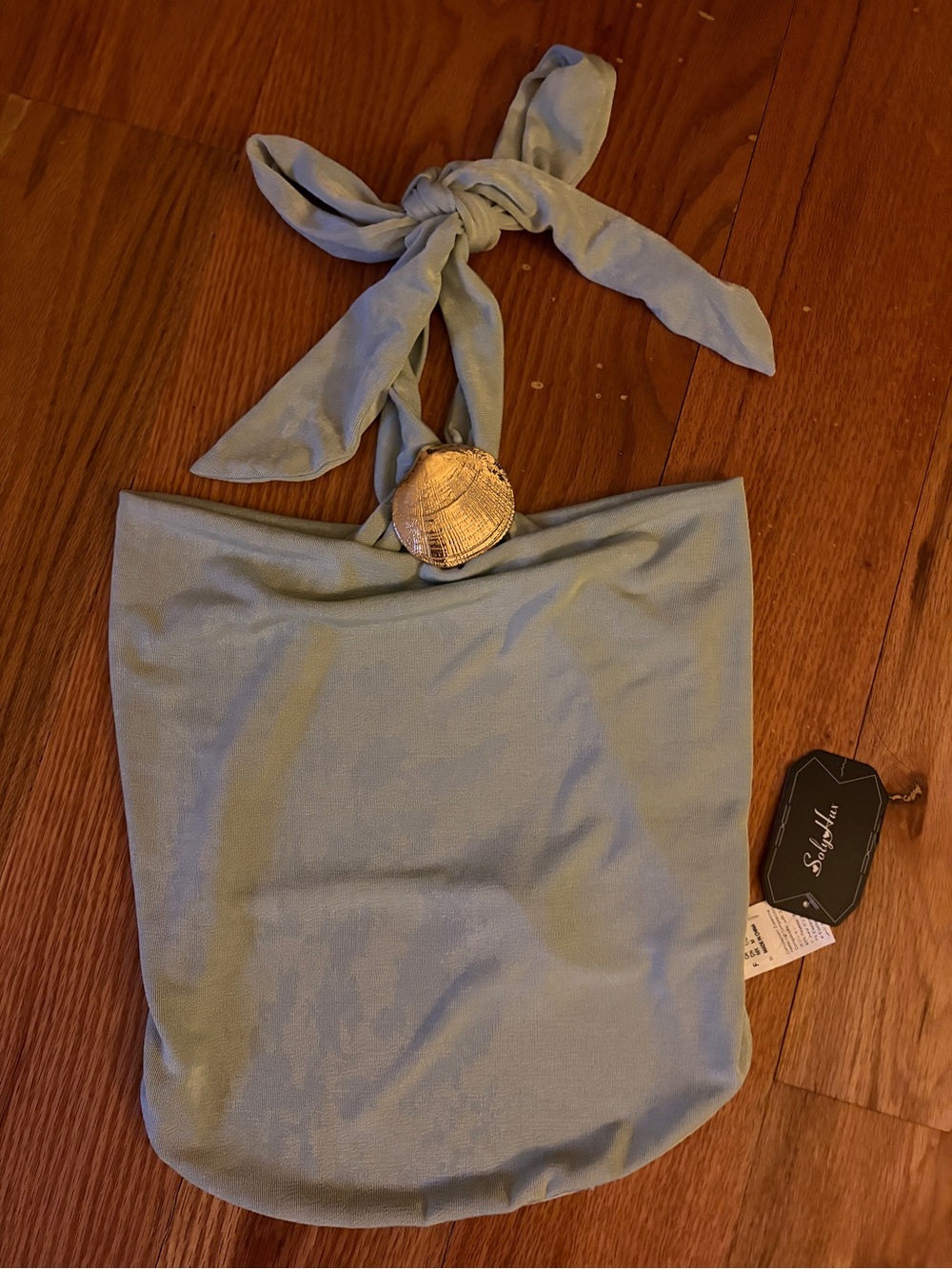 Light green Knot-Handle summer/beach Tote with Gold Shell Accent